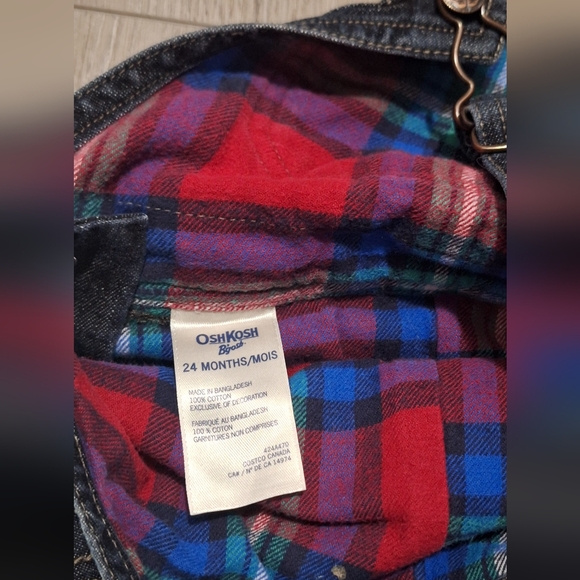 OshKosh B'Gosh Jeans Overalls 24 Months Plaid Flannel Lined - Picture 6 of 7
